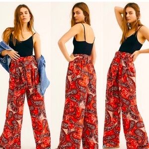 Free People Double Trouble Wide Leg Pants Tiger Lily Combo Size L